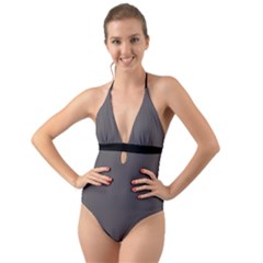 Carbon Grey - Halter Cut-out One Piece Swimsuit by FashionLane