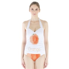 Orange Fruit Watercolor Painted Halter Swimsuit by Mariart