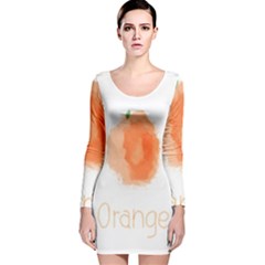 Orange Fruit Watercolor Painted Long Sleeve Velvet Bodycon Dress by Mariart