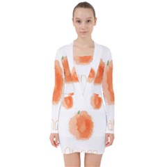 Orange Fruit Watercolor Painted V-neck Bodycon Long Sleeve Dress by Mariart