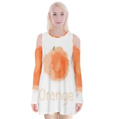 Orange Fruit Watercolor Painted Velvet Long Sleeve Shoulder Cutout Dress by Mariart