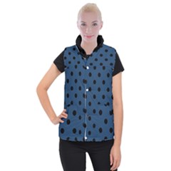 Large Black Polka Dots On Aegean Blue - Women s Button Up Vest by FashionLane