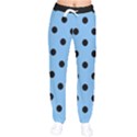 Large Black Polka Dots On Aero Blue - Women velvet Drawstring Pants View1