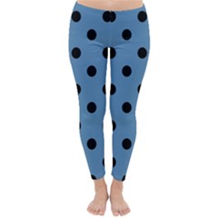 Large Black Polka Dots On Air Force Blue - Classic Winter Leggings