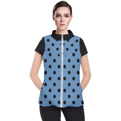Large Black Polka Dots On Air Force Blue - Women s Puffer Vest