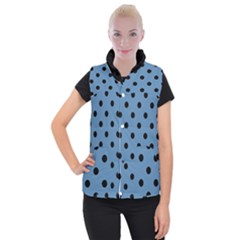 Large Black Polka Dots On Air Force Blue - Women s Button Up Vest by FashionLane
