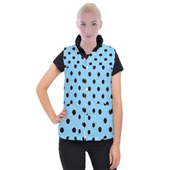 Large Black Polka Dots On Baby Blue - Women s Button Up Vest by FashionLane