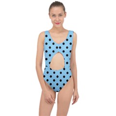 Large Black Polka Dots On Baby Blue - Center Cut Out Swimsuit by FashionLane