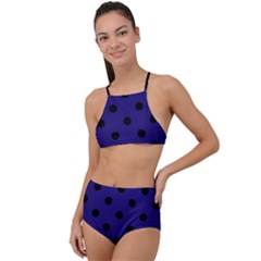 Large Black Polka Dots On Berry Blue - High Waist Tankini Set by FashionLane