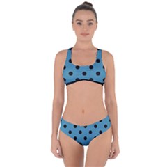 Large Black Polka Dots On Blue Moon - Criss Cross Bikini Set