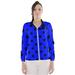 Large Black Polka Dots On Just Blue - Women s Windbreaker by FashionLane