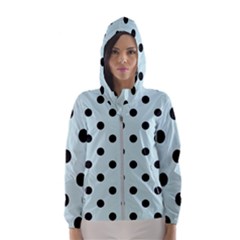 Large Black Polka Dots On Pale Blue - Women s Hooded Windbreaker