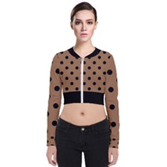 Large Black Polka Dots On Bone Brown - Long Sleeve Zip Up Bomber Jacket by FashionLane
