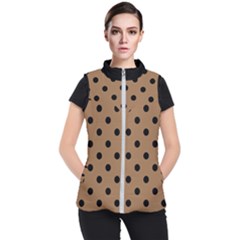 Large Black Polka Dots On Bone Brown - Women s Puffer Vest