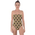 Large Black Polka Dots On Bronze Mist - Tie Back One Piece Swimsuit View1