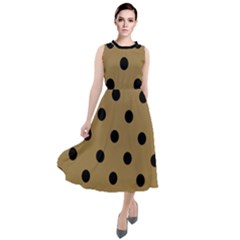 Large Black Polka Dots On Bronze Mist - Round Neck Boho Dress by FashionLane