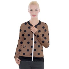 Large Black Polka Dots On Brown Bear - Casual Zip Up Jacket by FashionLane
