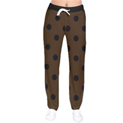 Large Black Polka Dots On Brunette Brown - Women Velvet Drawstring Pants by FashionLane