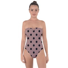 Large Black Polka Dots On Burnished Brown - Tie Back One Piece Swimsuit by FashionLane