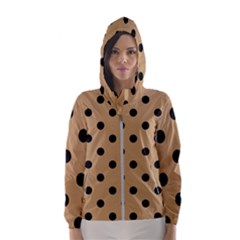 Large Black Polka Dots On Pale Brown - Women s Hooded Windbreaker