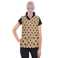 Large Black Polka Dots On Pale Brown - Women s Button Up Vest by FashionLane