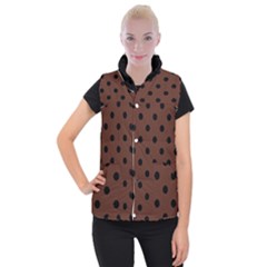 Large Black Polka Dots On Emperador Brown - Women s Button Up Vest by FashionLane