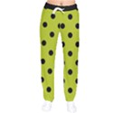 Large Black Polka Dots On Acid Green - Women velvet Drawstring Pants View1