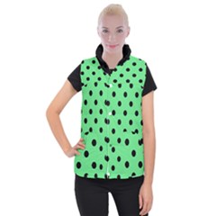 Large Black Polka Dots On Algae Green - Women s Button Up Vest by FashionLane