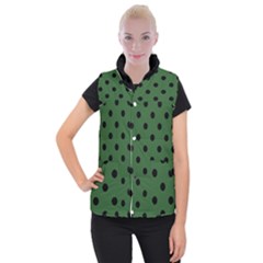 Large Black Polka Dots On Basil Green - Women s Button Up Vest by FashionLane