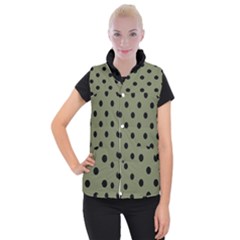 Large Black Polka Dots On Calliste Green - Women s Button Up Vest by FashionLane
