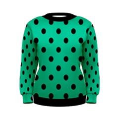 Large Black Polka Dots On Caribbean Green - Women s Sweatshirt