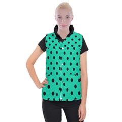Large Black Polka Dots On Caribbean Green - Women s Button Up Vest by FashionLane
