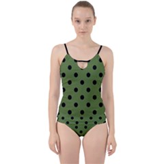 Large Black Polka Dots On Crocodile Green - Cut Out Top Tankini Set by FashionLane