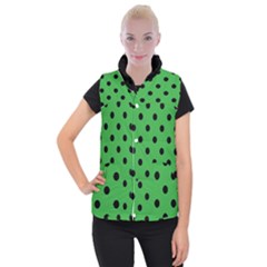Large Black Polka Dots On Just Green - Women s Button Up Vest by FashionLane