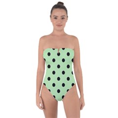 Large Black Polka Dots On Pale Green - Tie Back One Piece Swimsuit by FashionLane