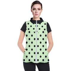 Large Black Polka Dots On Tea Green - Women s Puffer Vest