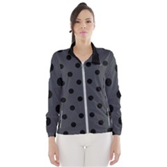 Large Black Polka Dots On Anchor Grey - Women s Windbreaker by FashionLane