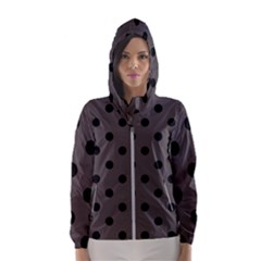 Large Black Polka Dots On Ash Grey - Women s Hooded Windbreaker