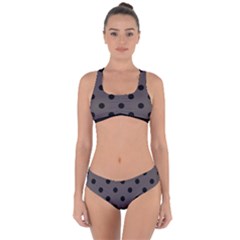 Large Black Polka Dots On Ash Grey - Criss Cross Bikini Set by FashionLane