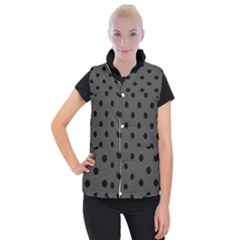 Large Black Polka Dots On Beluga Grey - Women s Button Up Vest by FashionLane