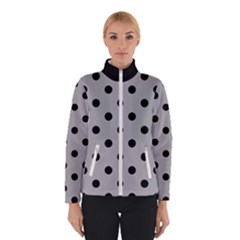 Large Black Polka Dots On Chalice Silver Grey - Winter Jacket by FashionLane