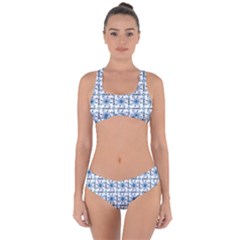 Azulejo Style Blue Tiles Criss Cross Bikini Set by MintanArt