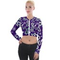 Floral blue pattern Long Sleeve Cropped Velvet Jacket View1