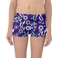 Floral Blue Pattern  Boyleg Bikini Bottoms by MintanArt