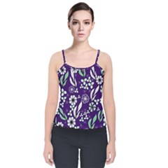 Floral Blue Pattern  Velvet Spaghetti Strap Top by MintanArt