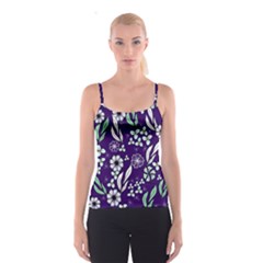 Floral Blue Pattern  Spaghetti Strap Top by MintanArt