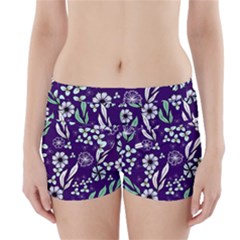 Floral Blue Pattern  Boyleg Bikini Wrap Bottoms by MintanArt