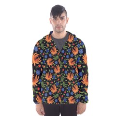 Orange Flowers Pattern Men s Hooded Windbreaker by designsbymallika