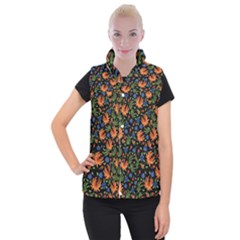 Orange Flowers Pattern Women s Button Up Vest by designsbymallika