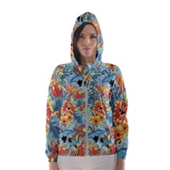 Butterfly And Flowers Women s Hooded Windbreaker by goljakoff